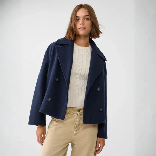 Women's elegant short wool double-breasted coat - women