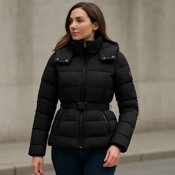 Women’s belted winter puffer jacket – women