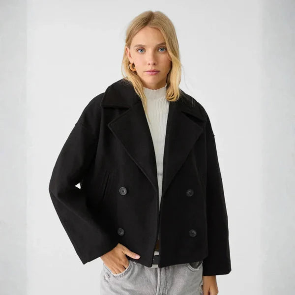 Women's elegant short wool double-breasted coat - women