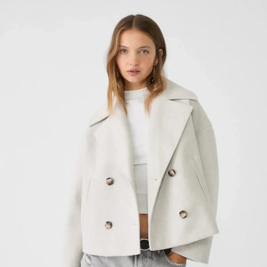 Women's elegant short wool double-breasted coat - women