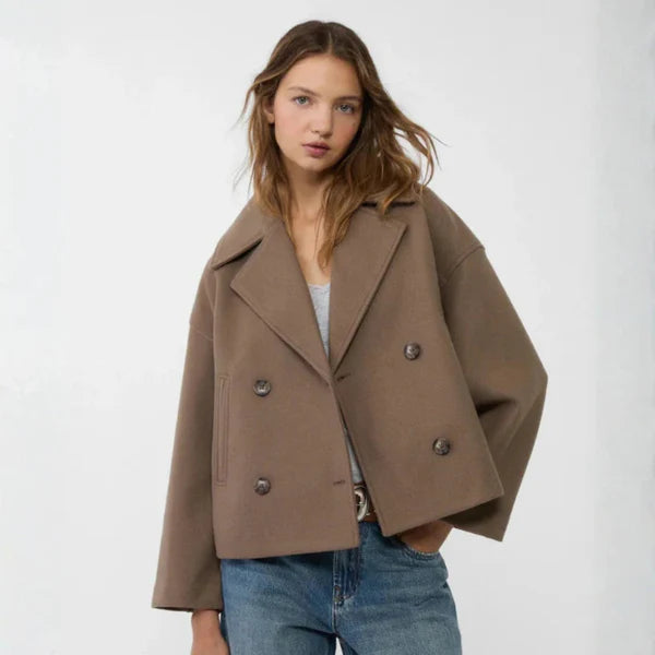Women's elegant short wool double-breasted coat - women