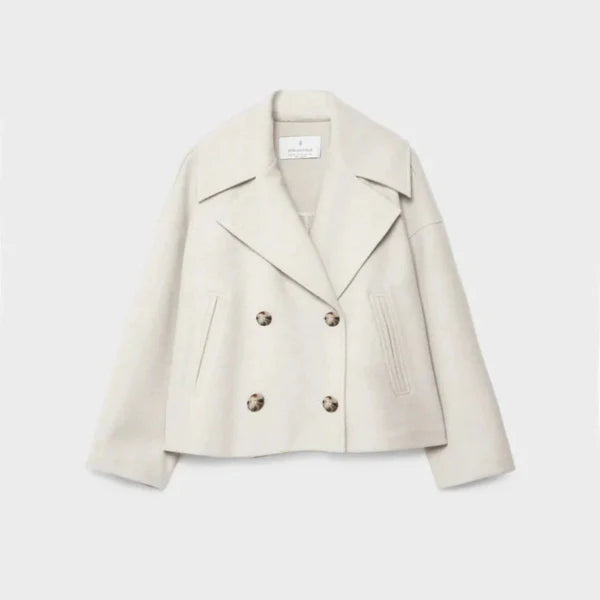 Women's elegant short wool double-breasted coat - women