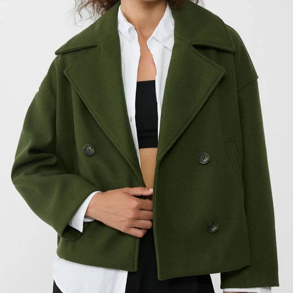 Women's elegant short wool double-breasted coat - women