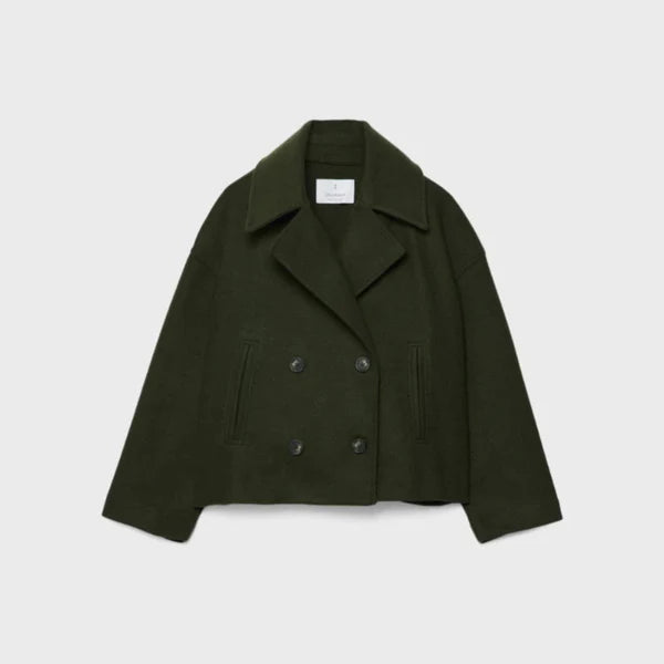 Women's elegant short wool double-breasted coat - women