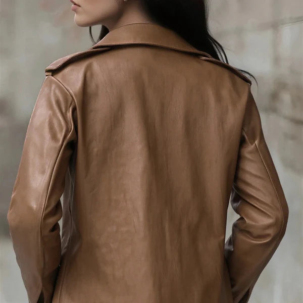 Women's fitted faux leather jacket with zipper pockets – women