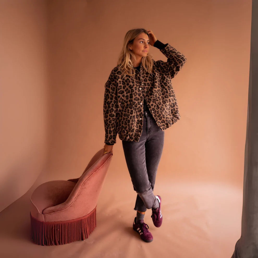 Women’s leopard print fleece jacket oversized – women