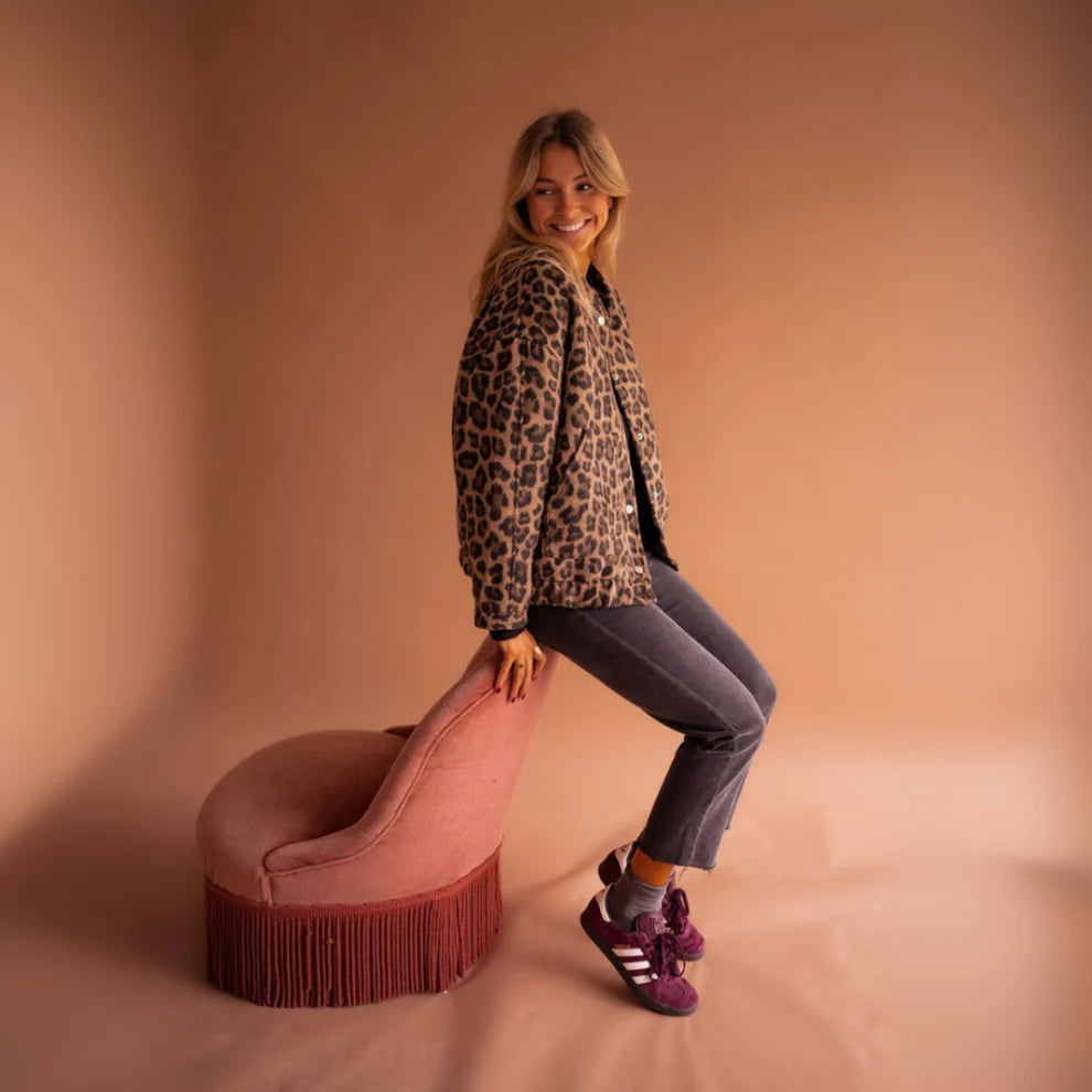 Women’s leopard print fleece jacket oversized – women