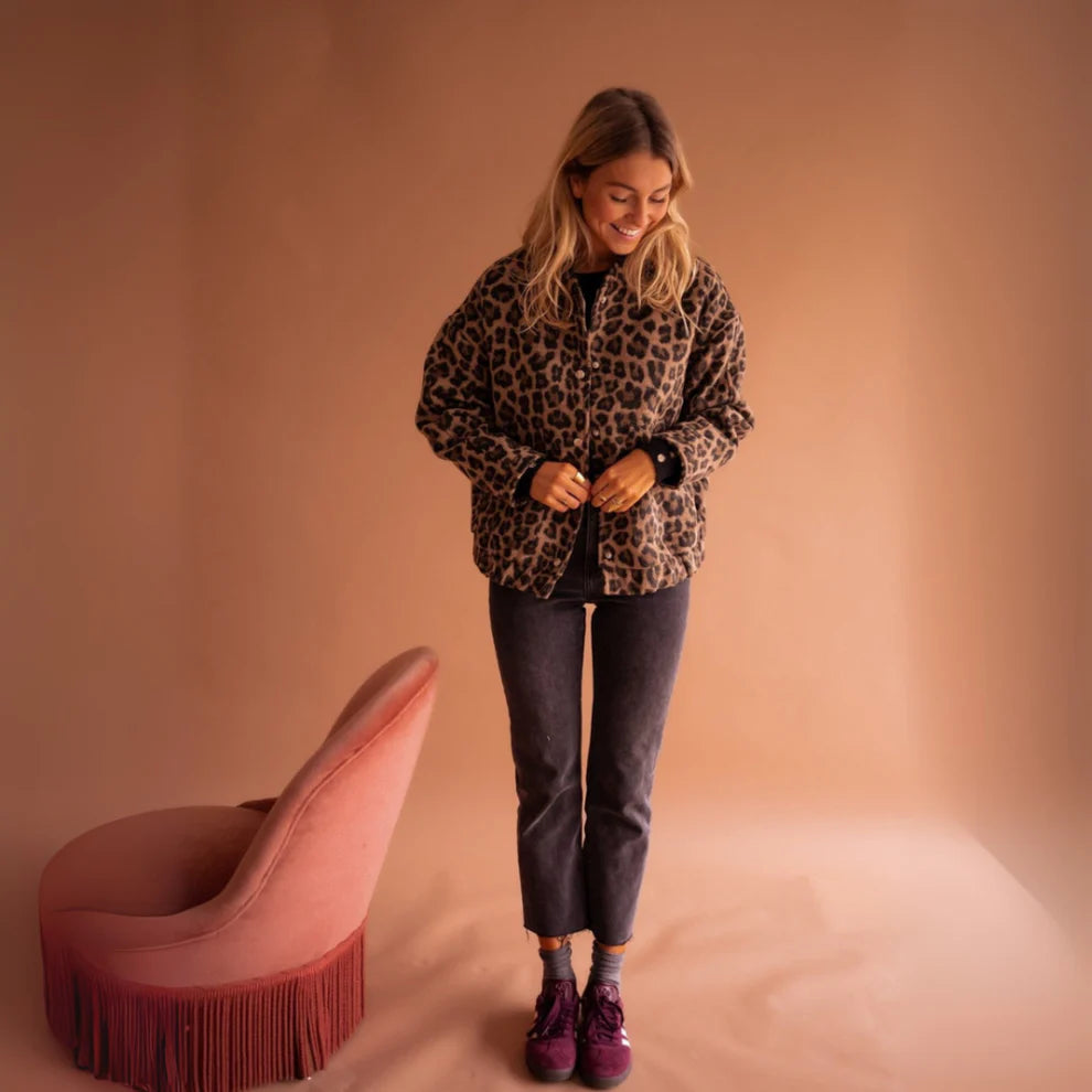 Women’s leopard print fleece jacket oversized – women