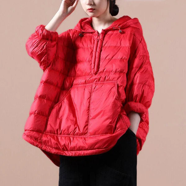 Women's oversized puffer jacket, lightweight with hood – women