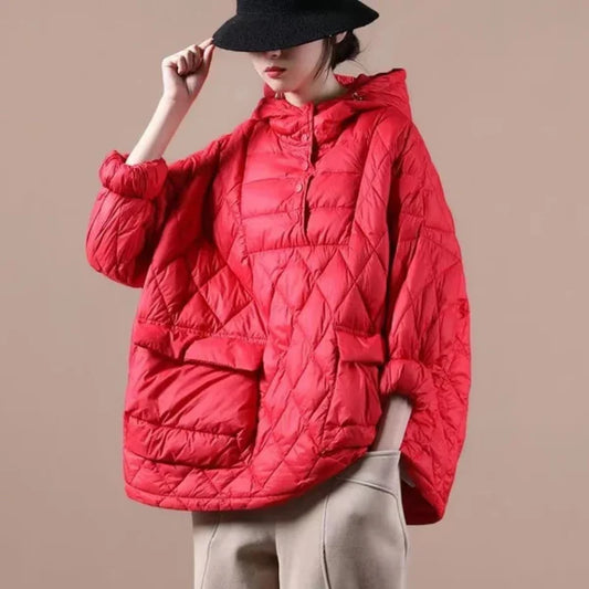 Women's oversized puffer jacket, lightweight with hood – women