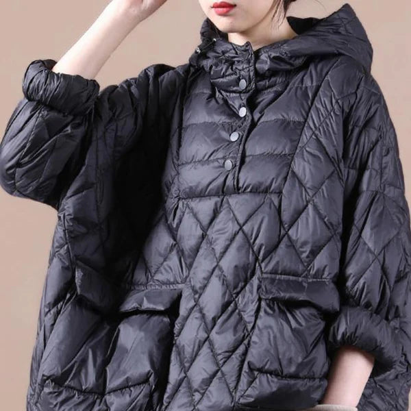 Women's oversized puffer jacket, lightweight with hood – women