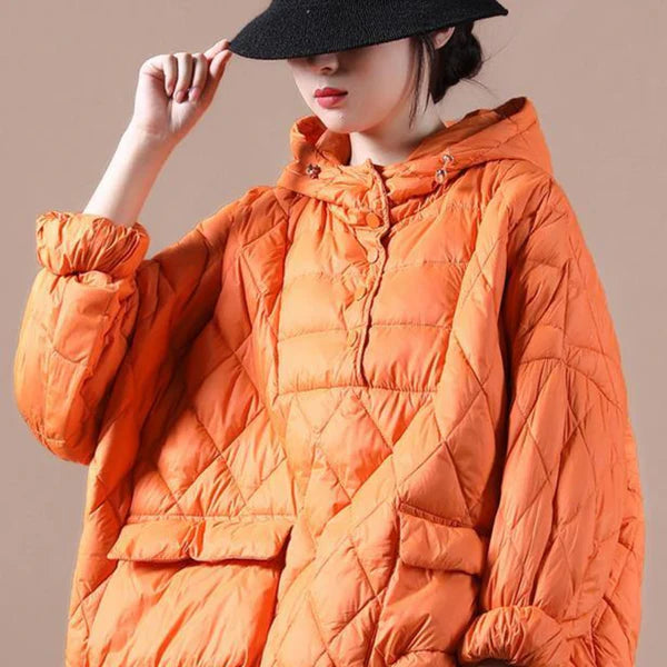 Women's oversized puffer jacket, lightweight with hood – women