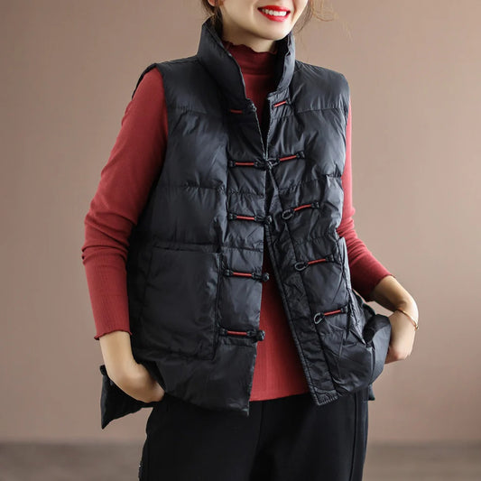 Women's puffer vest with stand-up collar - women