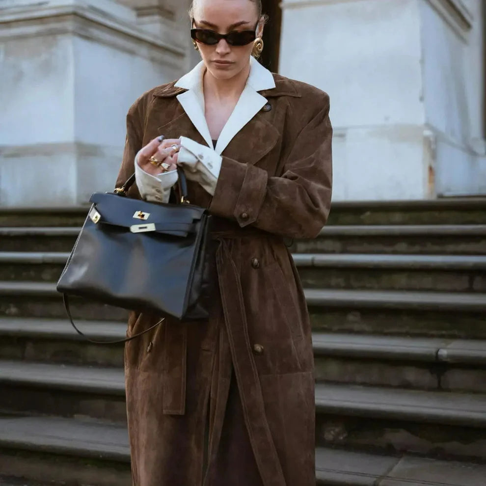 Women’s suede trench coat elegant classic – women