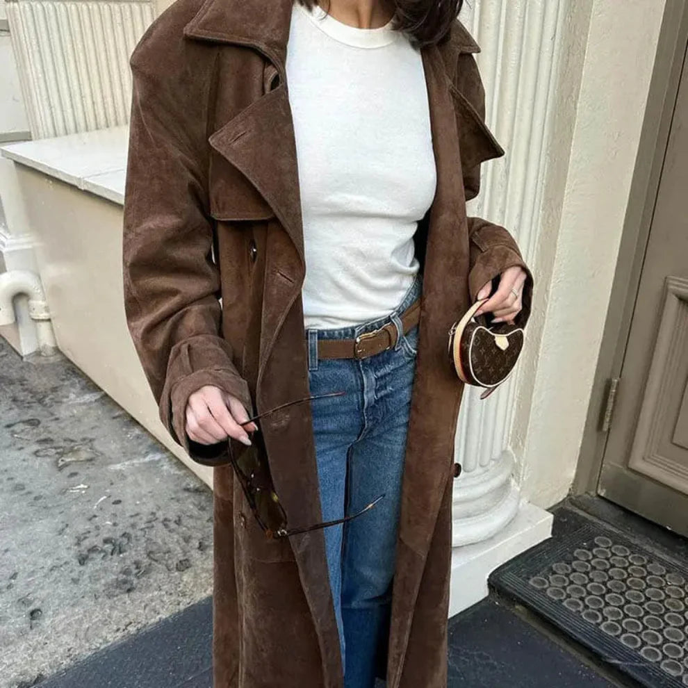 Women’s suede trench coat elegant classic – women