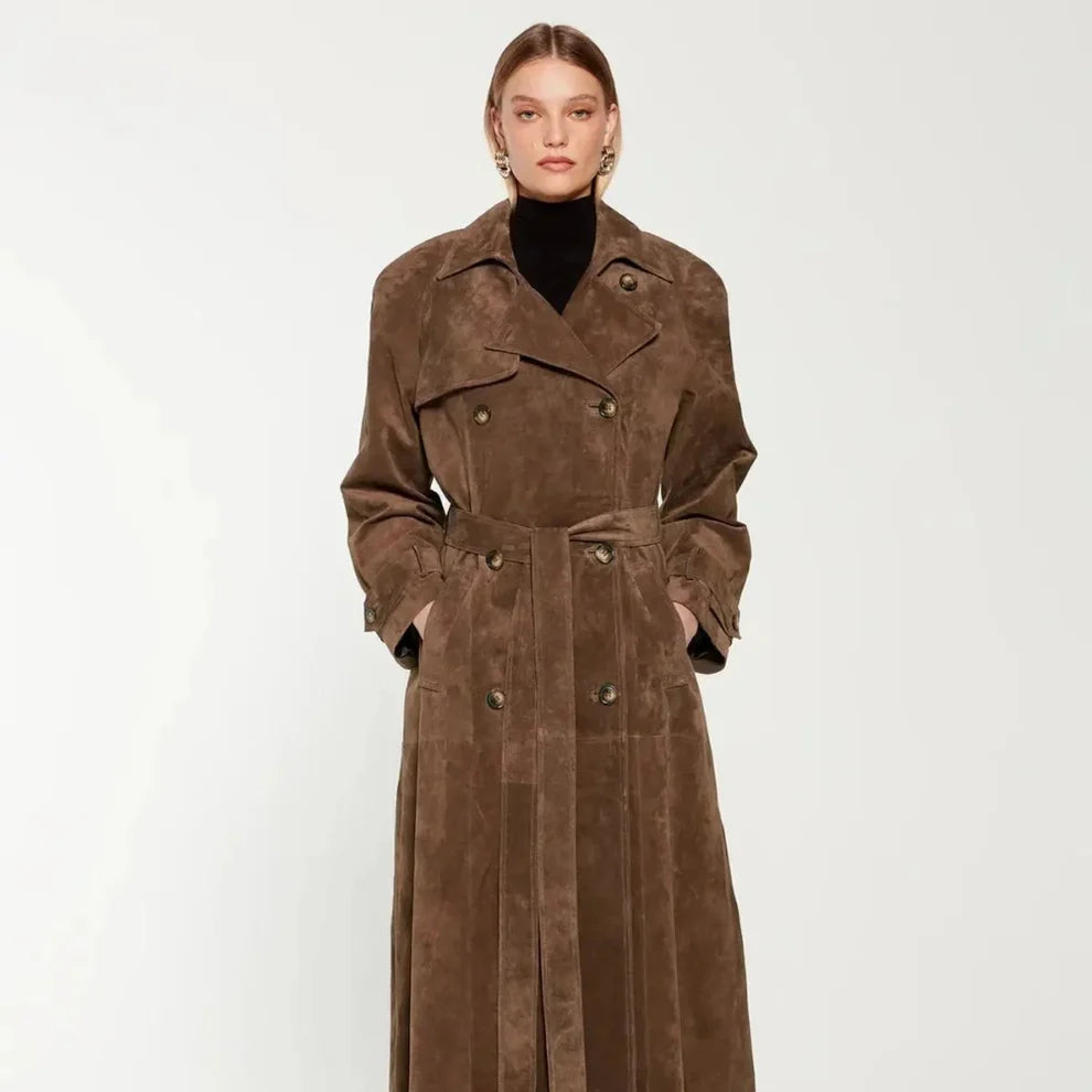 Women’s suede trench coat elegant classic – women