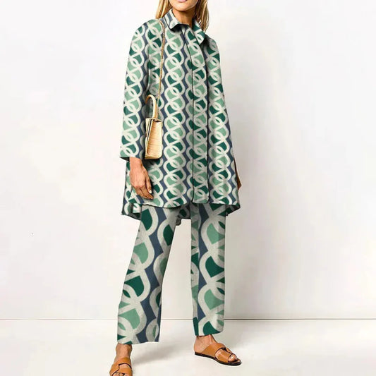 Women’s vintage print sweater two-piece outfit – women