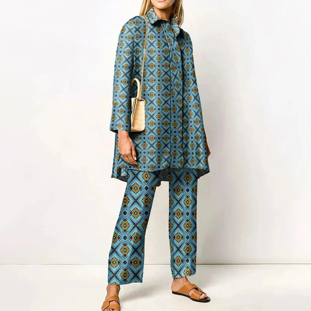 Women’s vintage print sweater two-piece outfit – women