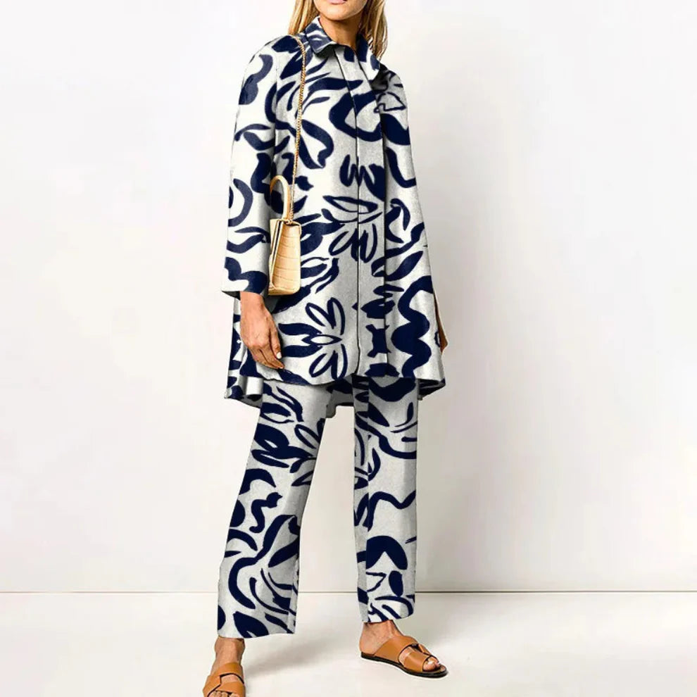 Women’s vintage print sweater two-piece outfit – women