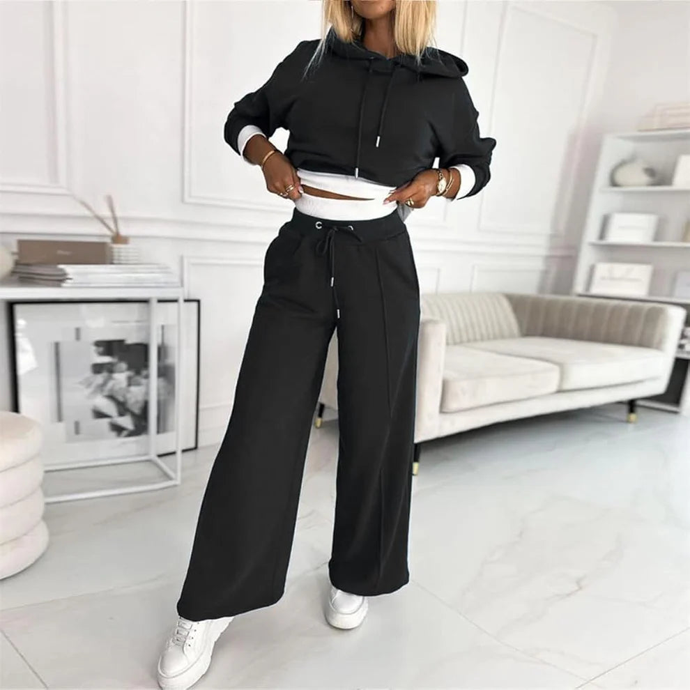 Women’s tracksuit set with cropped hoodie & wide-leg trousers – women