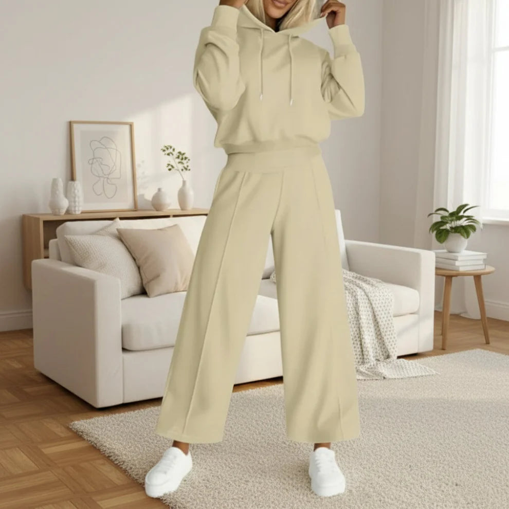 Women’s tracksuit set with cropped hoodie & wide-leg trousers – women