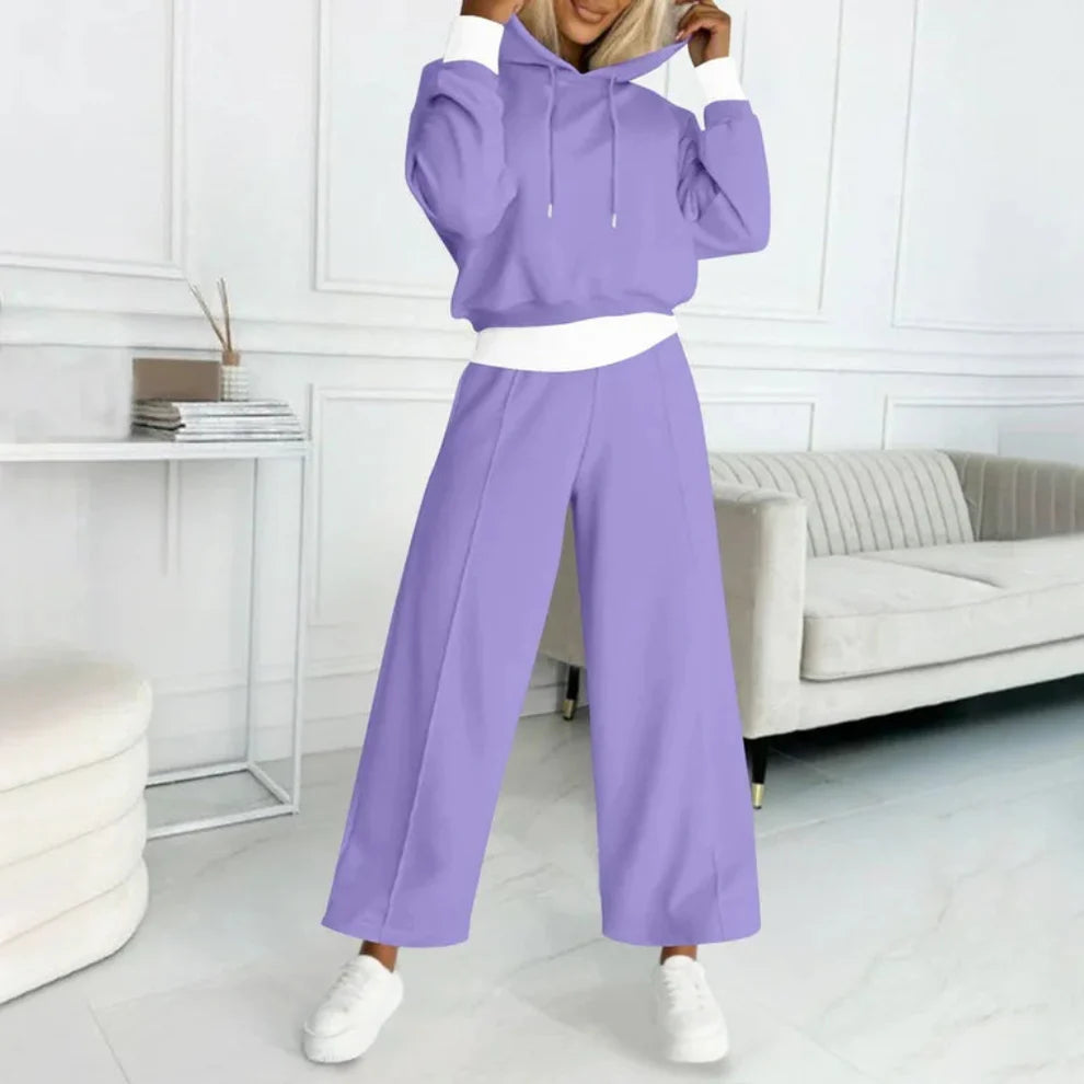 Women’s tracksuit set with cropped hoodie & wide-leg trousers – women