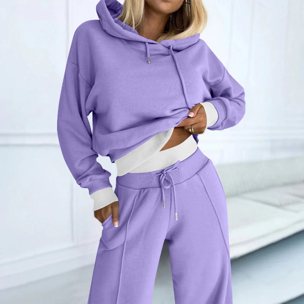Women’s tracksuit set with cropped hoodie & wide-leg trousers – women