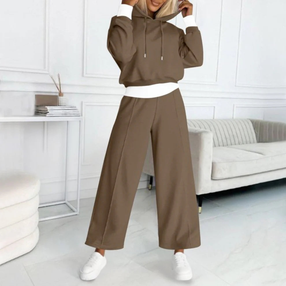 Women’s tracksuit set with cropped hoodie & wide-leg trousers – women