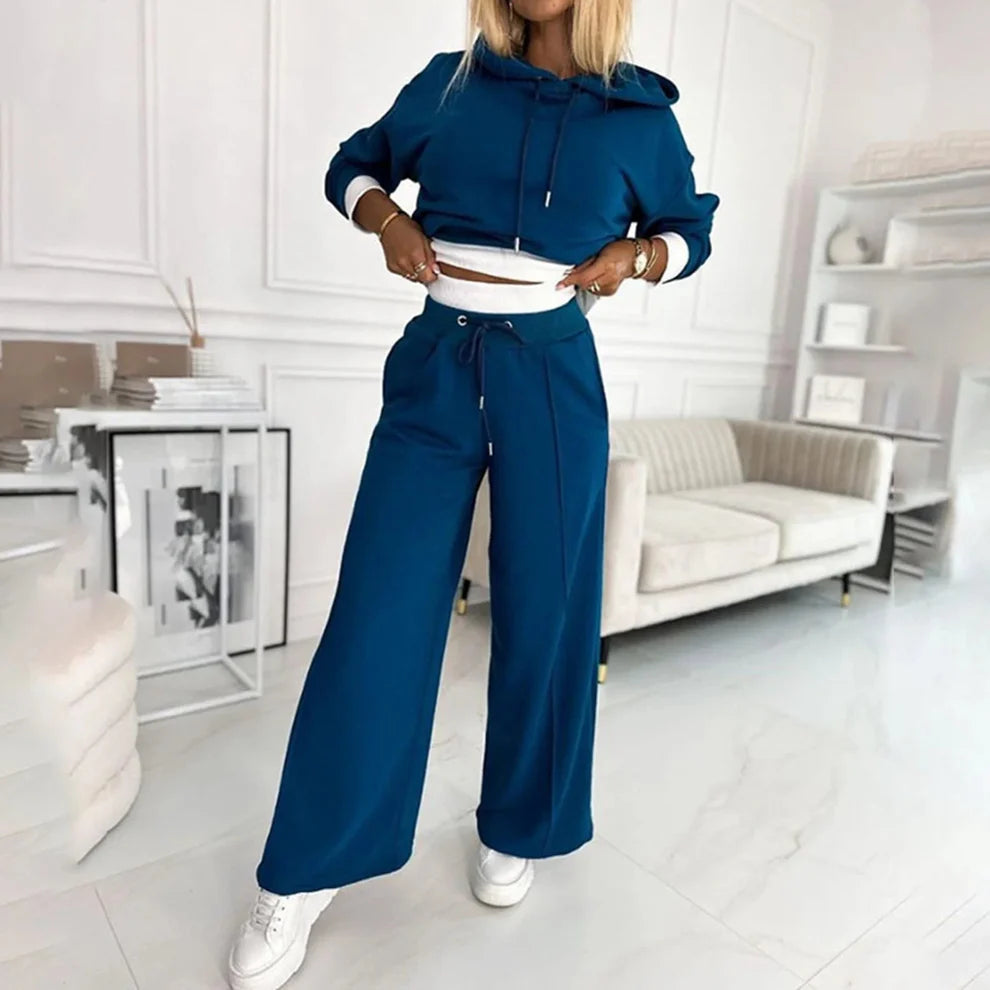 Women’s tracksuit set with cropped hoodie & wide-leg trousers – women