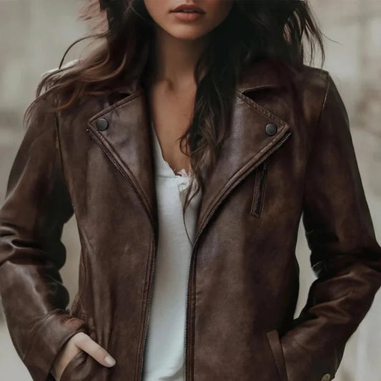 Women’s vintage biker faux-leather jacket – women