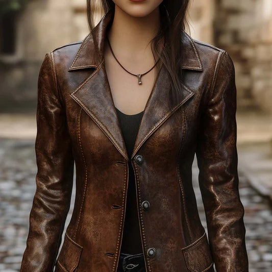 Women’s vintage leather jacket double button – women
