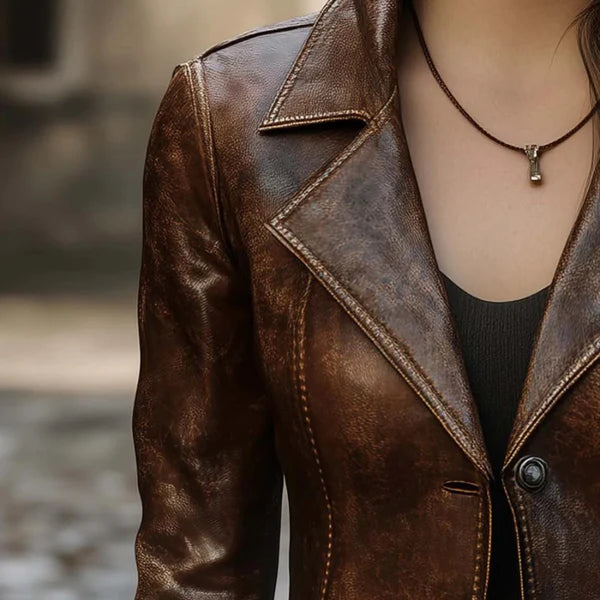 Women’s vintage leather jacket double button – women