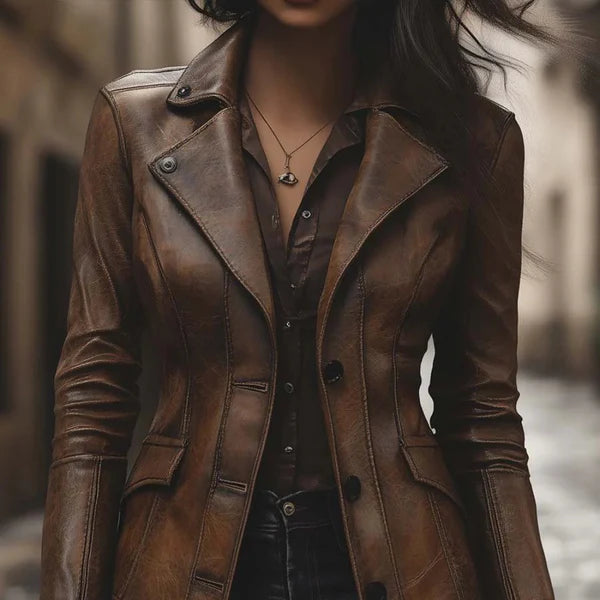 Women’s vintage leather jacket double button – women