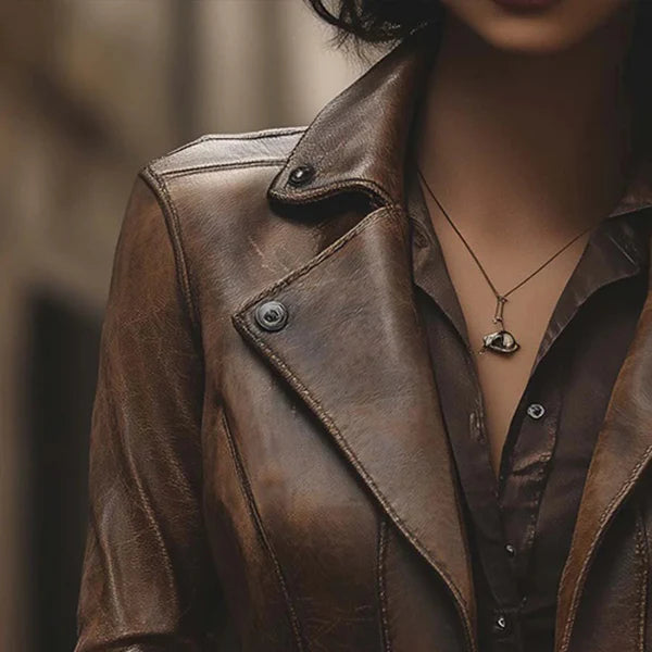 Women’s vintage leather jacket double button – women