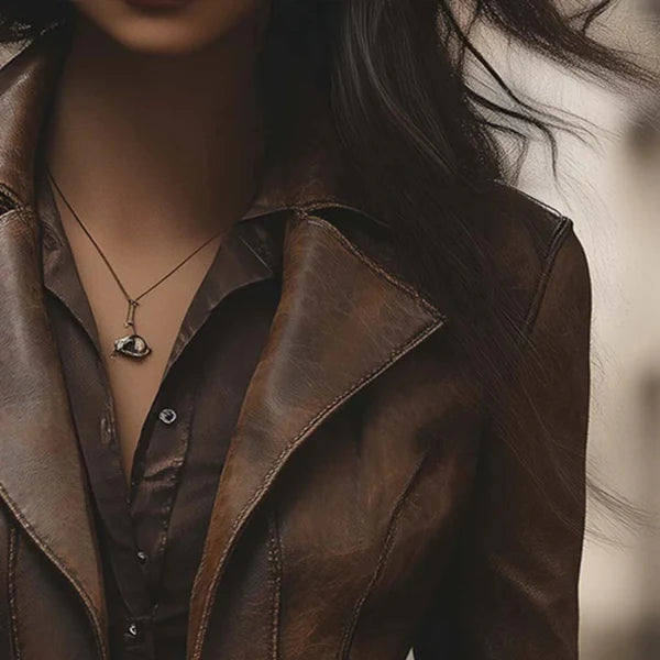 Women’s vintage leather jacket double button – women