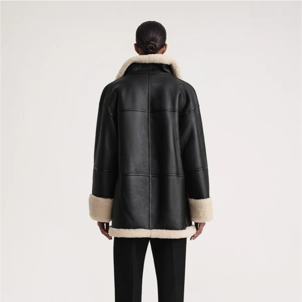 Women’s black leather fur-lined winter coat – women