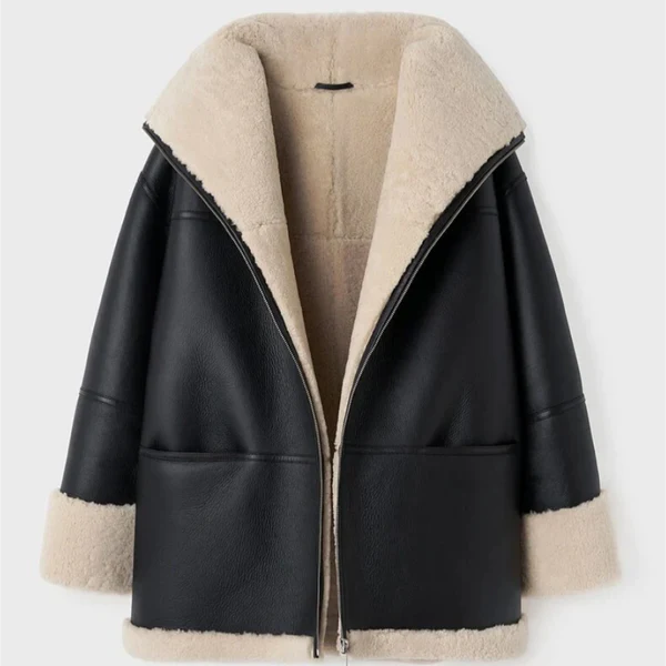 Women’s black leather fur-lined winter coat – women