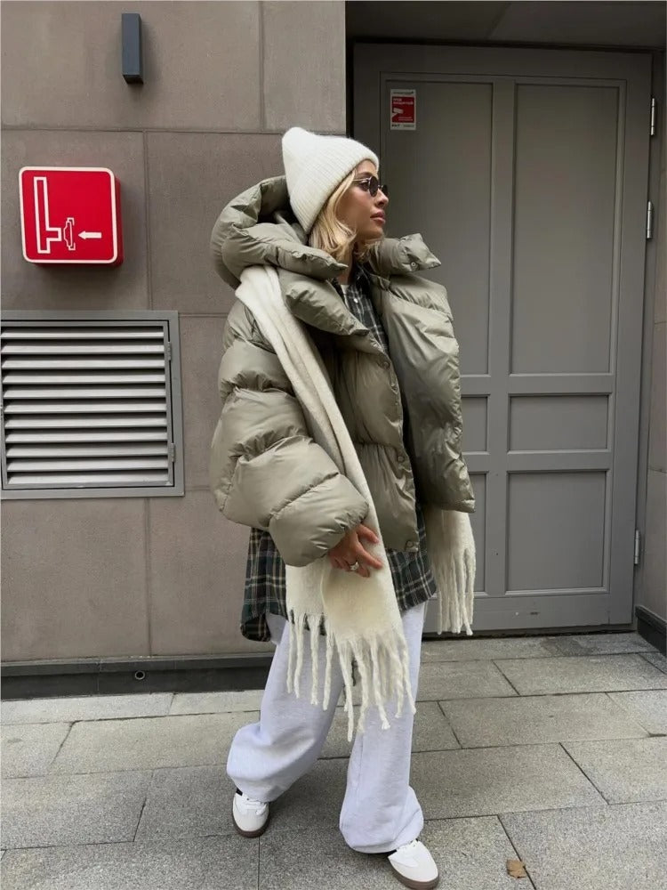 Padded women's jacket with hood - warm down jacket in a short model