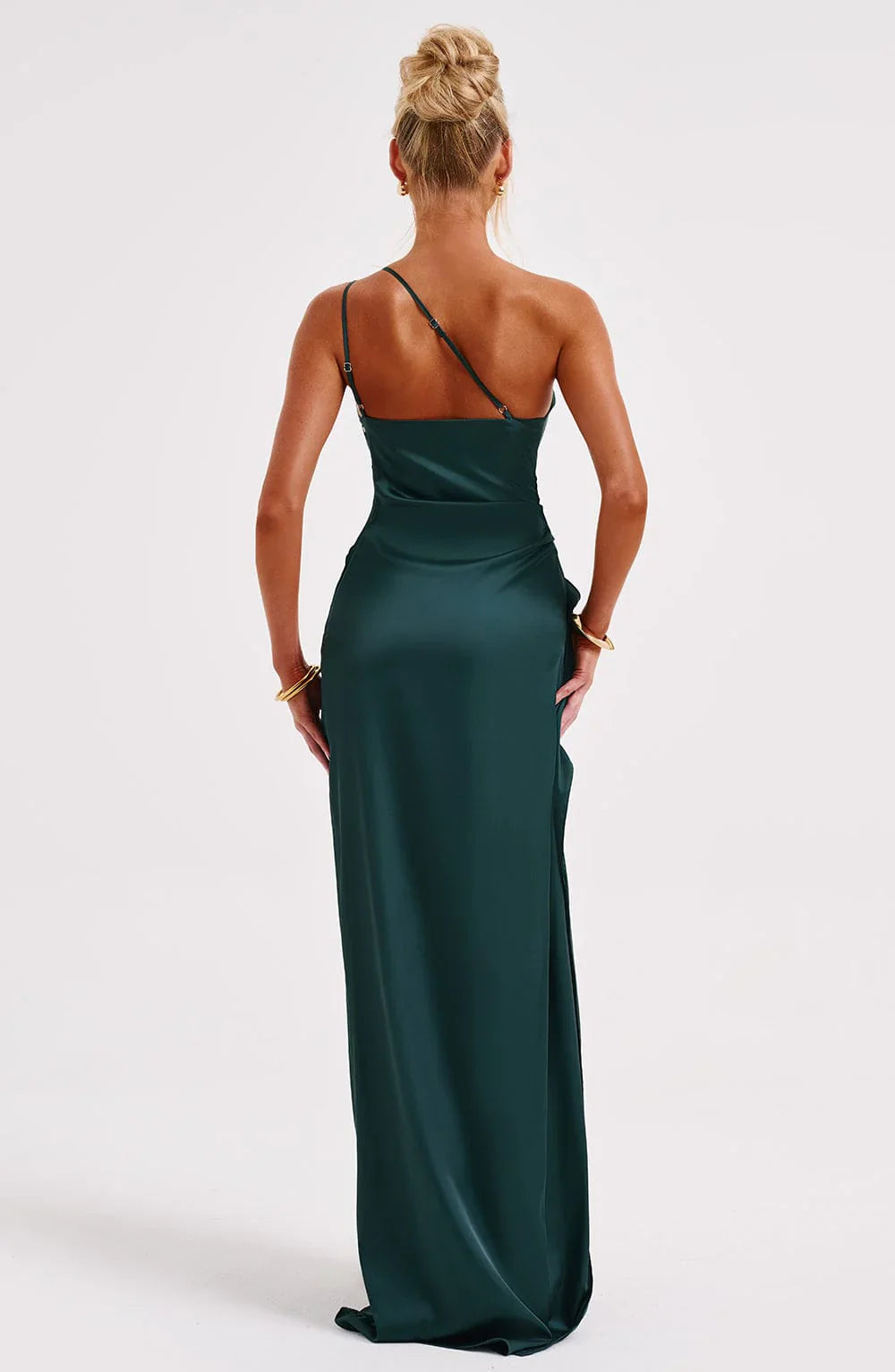 NIMA Elegante Satijnen Splitjurk met één Schouder