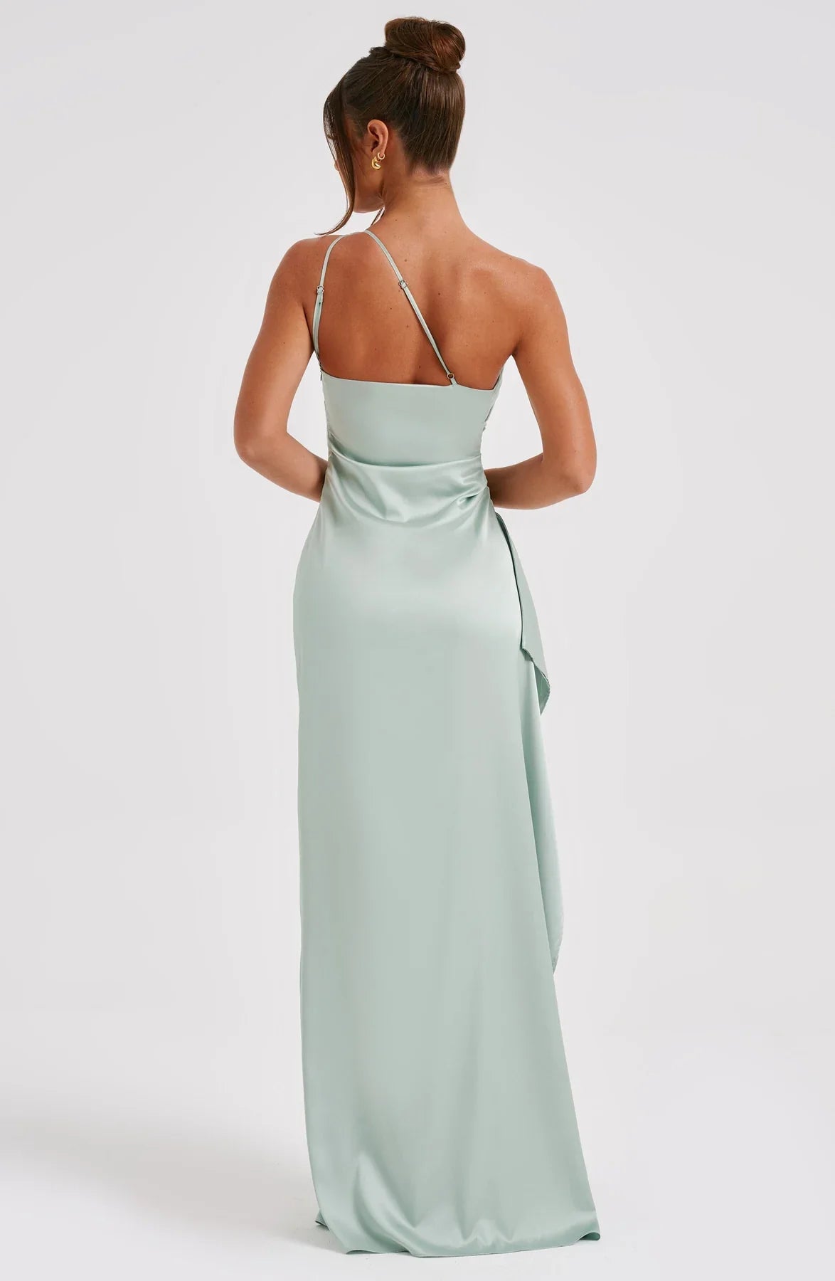 NIMA Elegante Satijnen Splitjurk met één Schouder