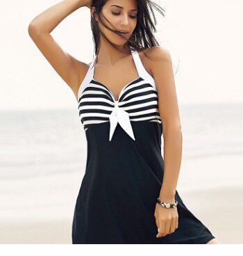 NIMA zwart gestreepte off shoulder tankini