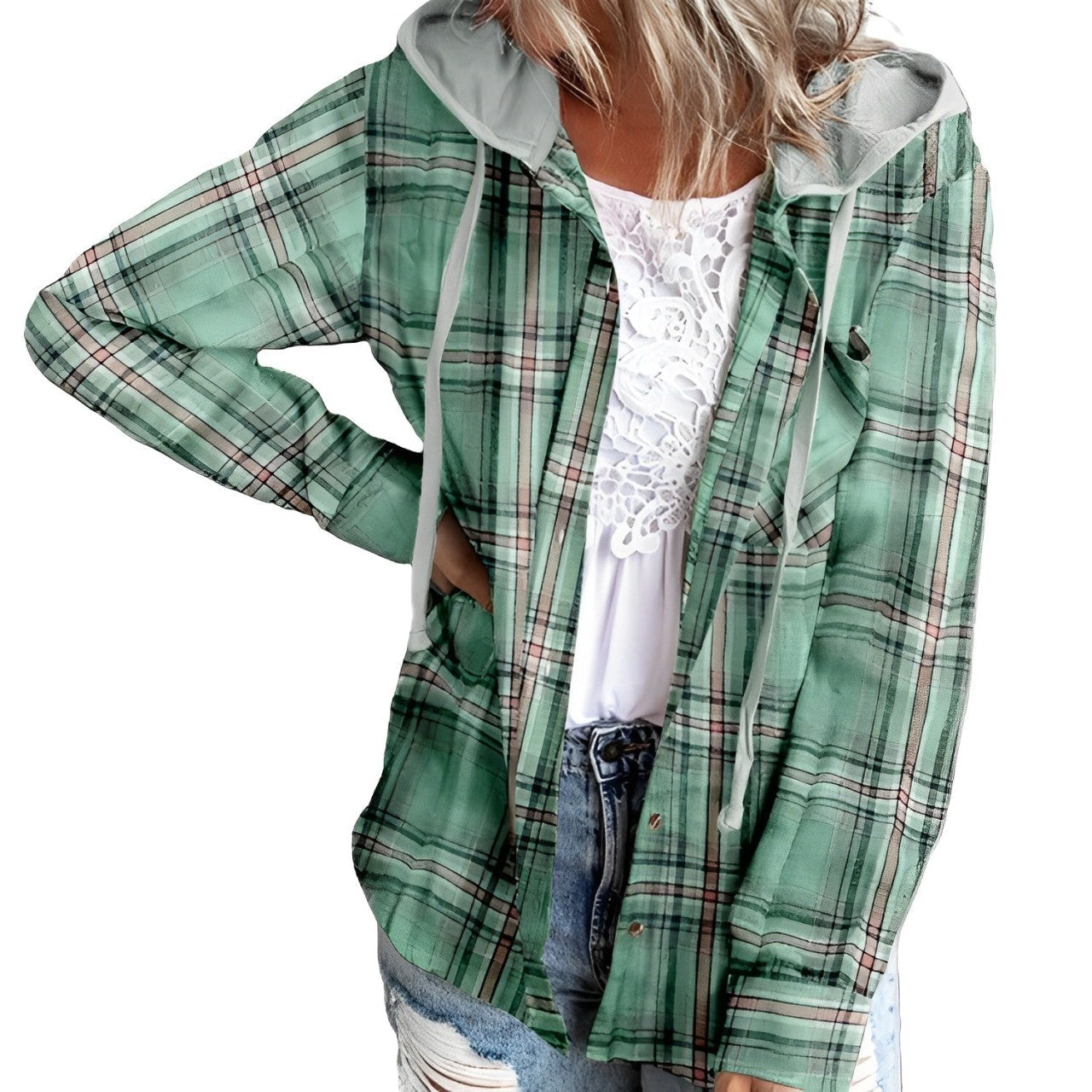 Nina - checkered jacket with hood and drawstring