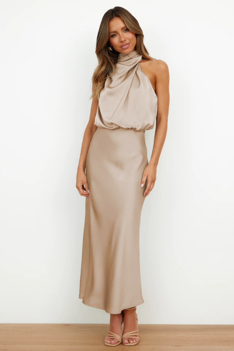 NIMA Elegante midi-jurk met asymmetrische ronde halslijn