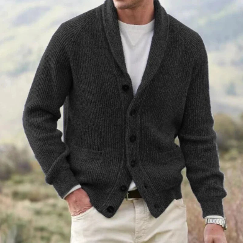 Henrik – classic knit cardigan with shawl collar and button placket