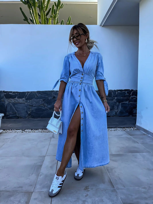 NIMA maxi-jurk in denim