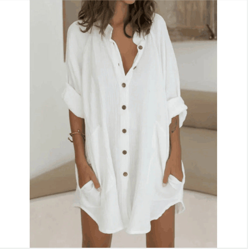 NIMA groene lichtgewicht ademende lange zomer blouse