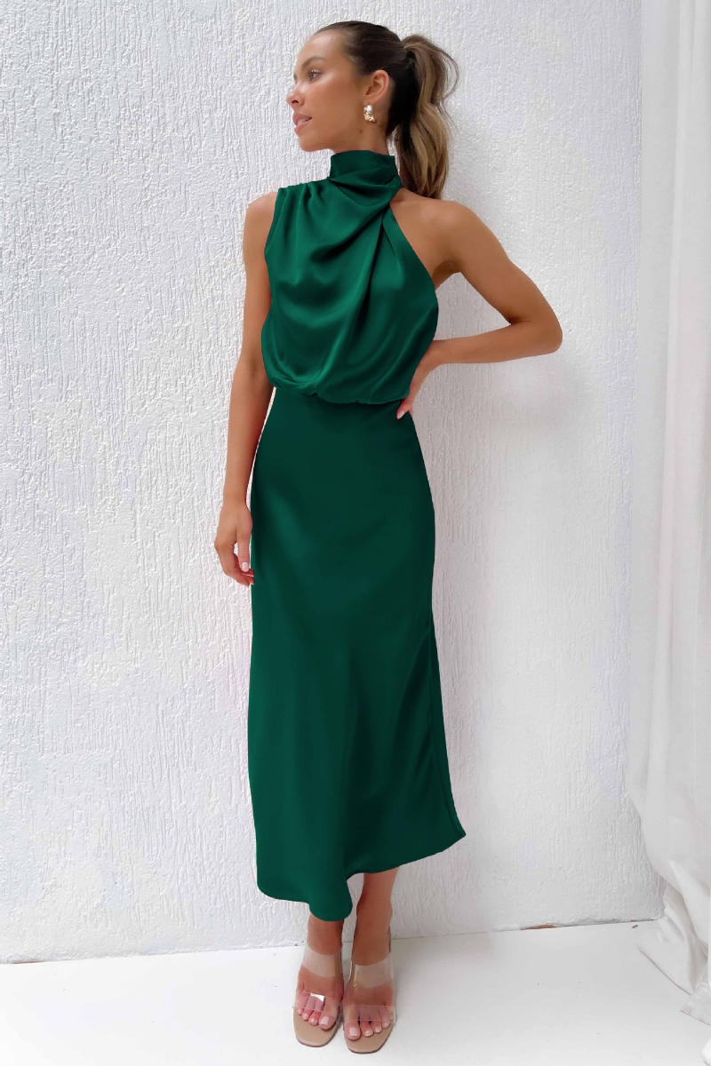 NIMA Elegante midi-jurk met asymmetrische ronde halslijn