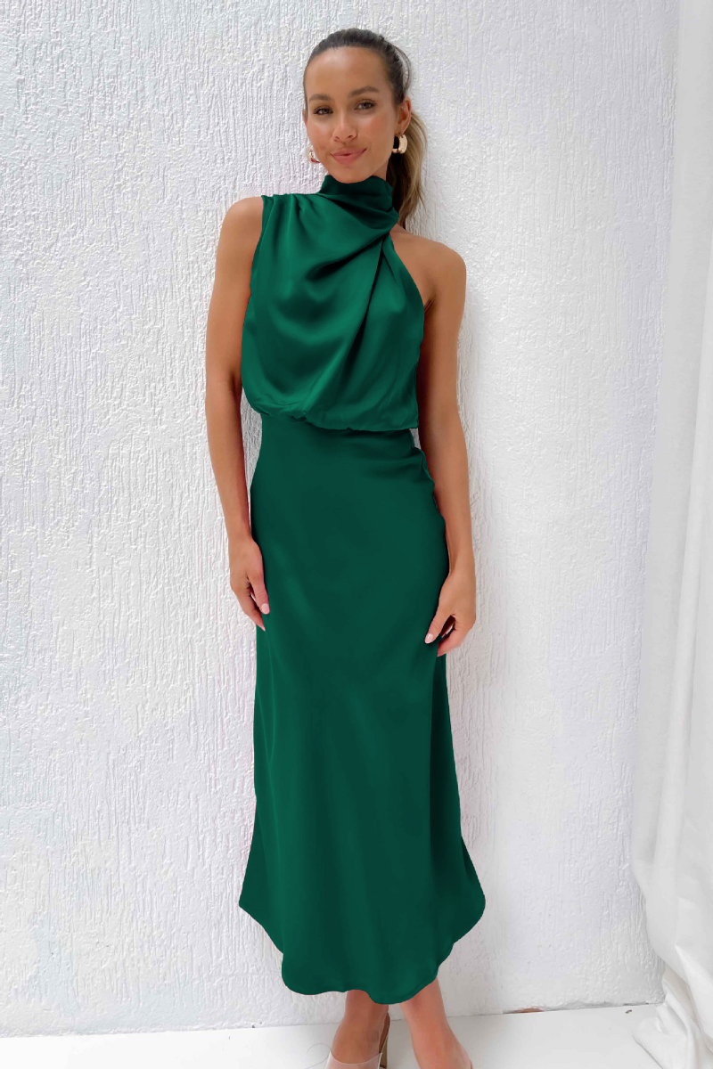 NIMA Elegante midi-jurk met asymmetrische ronde halslijn