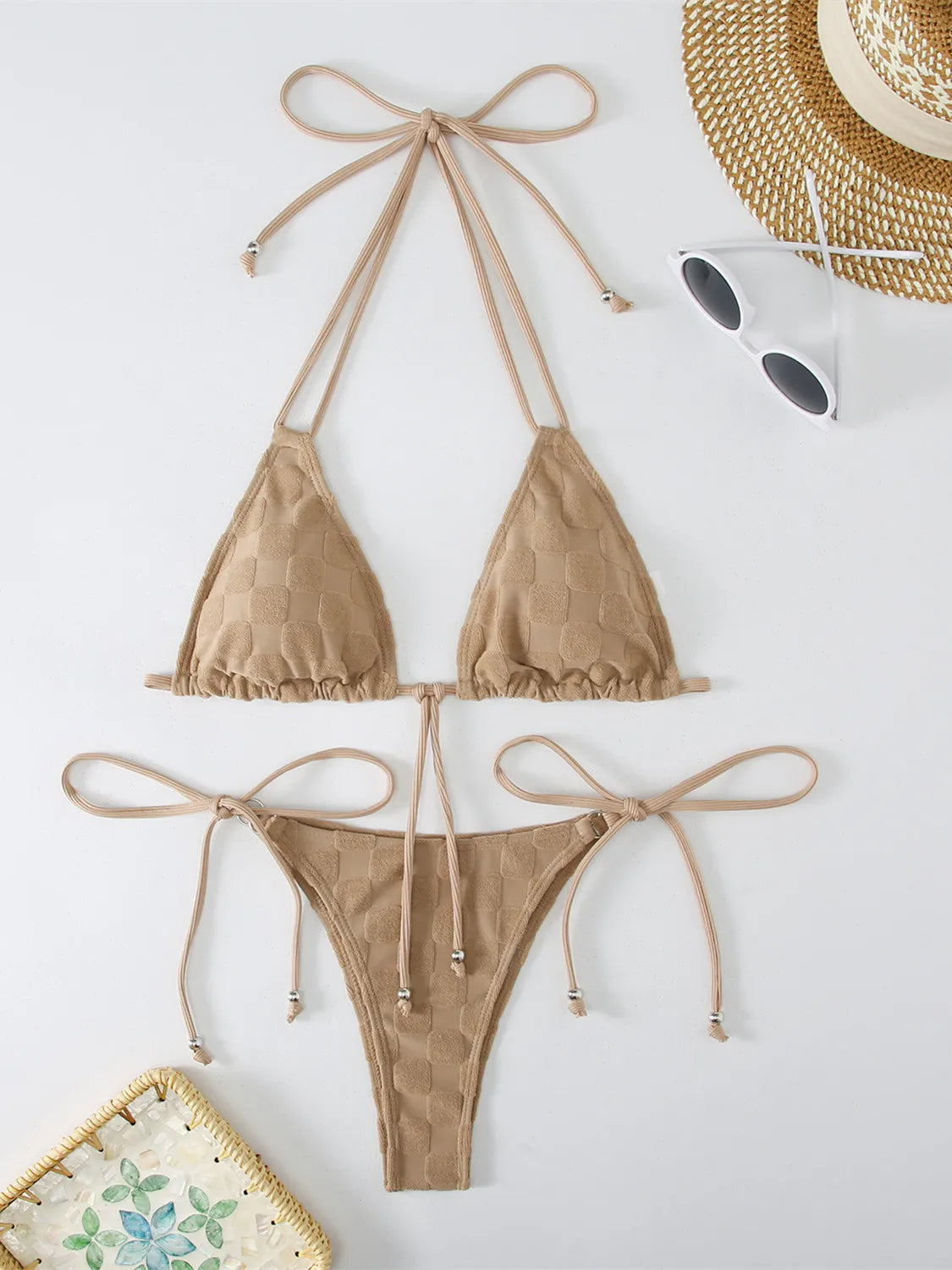 NIMA groene microprint brazilian bikini met strikje