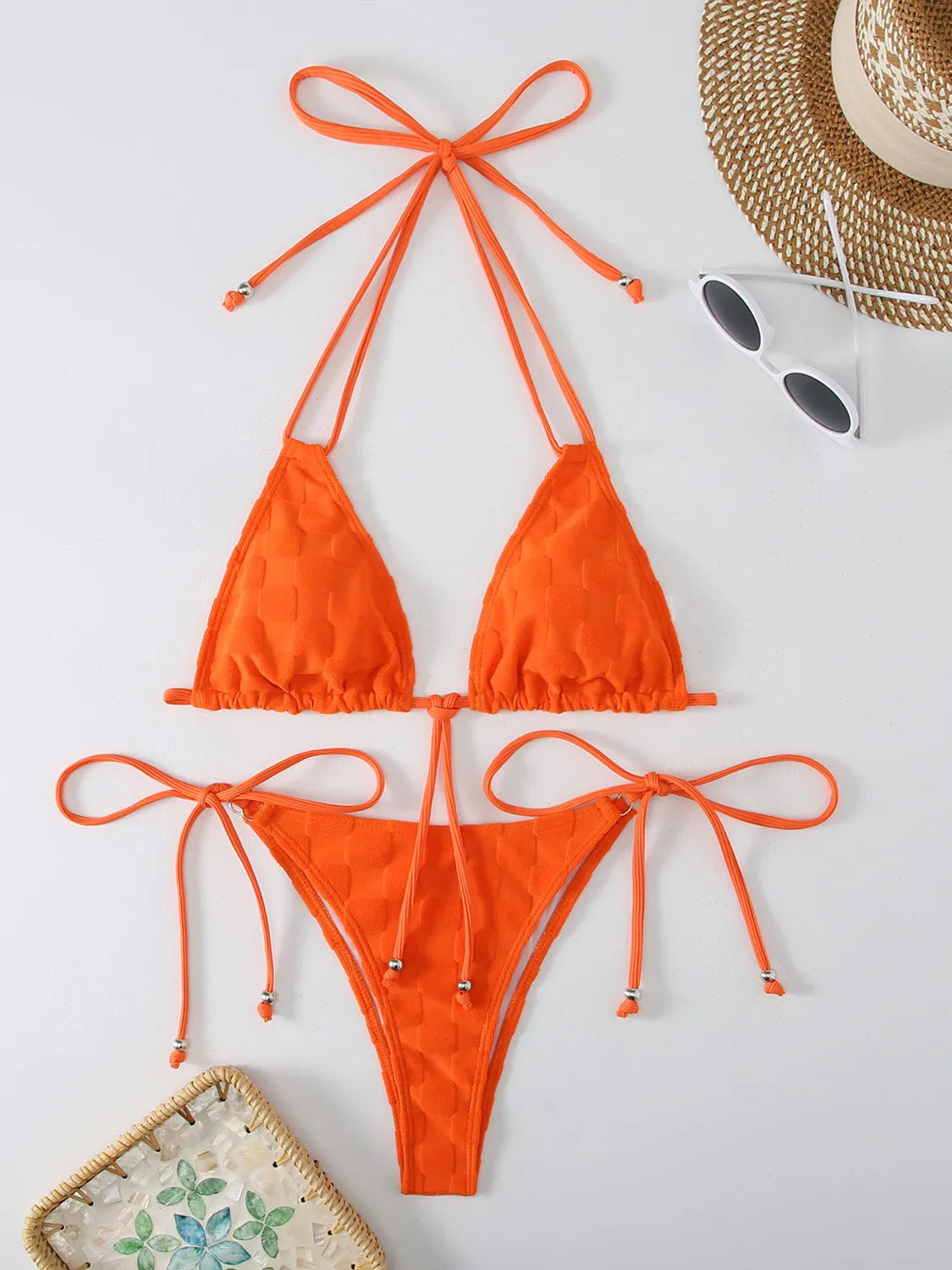 NIMA groene microprint brazilian bikini met strikje